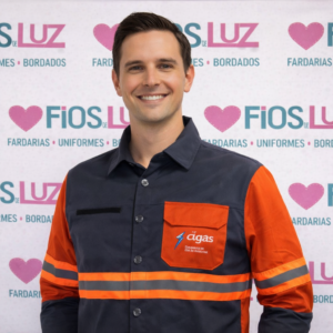 Camisa Industrial brim manga longa com faixas refletivas